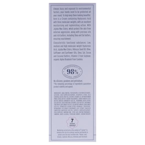 L'Erbolario Hyaluronic Acid Triple Action Hand Cream, 2.5 oz, Hand Lotion, with Shea Butter, Aromatic Scent, Moisturizing, Cruelty-Free