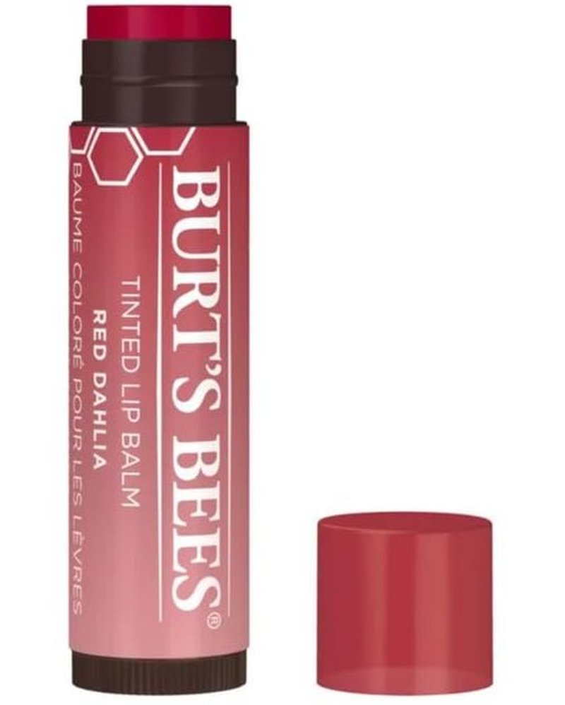 Burt's Bees Tinted Lip Balm - Hydrating Color in Red Dahlia, Hibiscus & Zinnia | 3-Pack