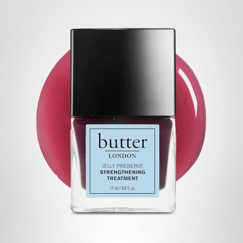 butter LONDON Nail Strengthener for Damaged Nails, Jelly Preserve (Strawberry Rhubarb) - Pink Translucent Finish Nail Polish Strengthens, Nourishes & Rejuvenates Nail Beds & Roots - Nail Care Products