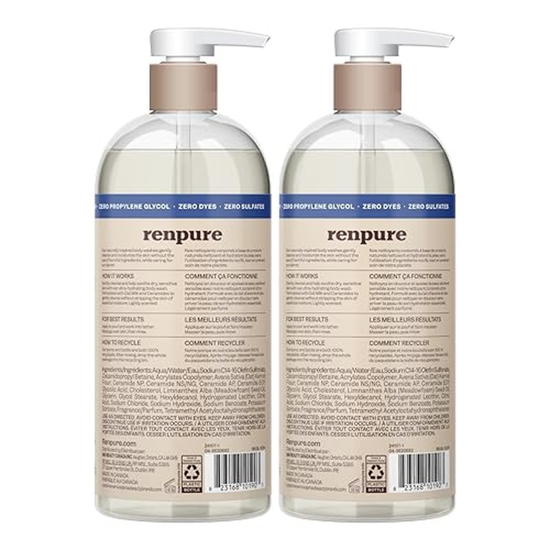 Renpure Oat Milk & Ceramides Body Wash - For Gentle Cleansing & Hydration - For Sensitive Skin - Oat Milk & Ceramides - 24 Fl Oz each, 2 Pack