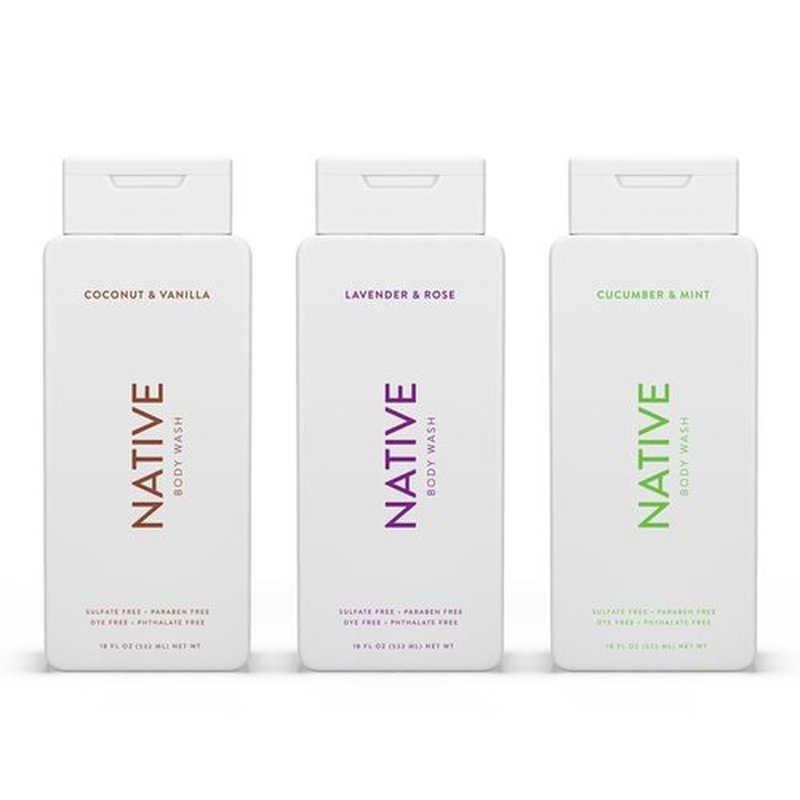 Native Body Wash - Naturally Derived Ingredients for Soft, Hydrated Skin | 18 oz | Coconut & Vanilla, Lavender Rose, Cucumber Mint (Pack of 3)