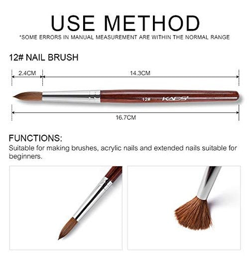 KADS Kolinsky Sable Pen Red Wood Acrylic Brush for Nail Art Nail Art Manicure Tool Acrylic Nail Brushes-12#