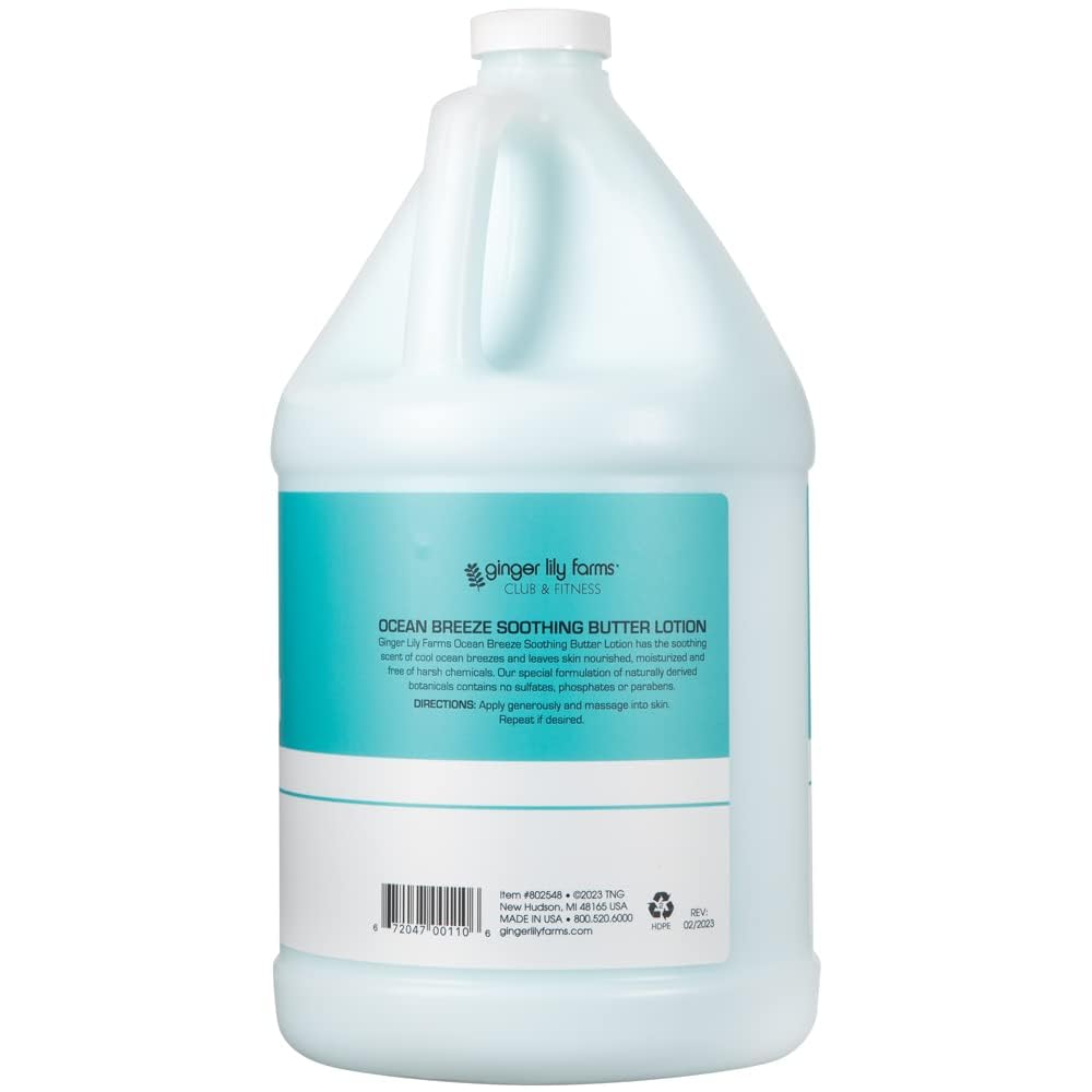 Ginger Lily Farms Club & Fitness Soothing Butter Lotion for Dry Skin, 100% Vegan & Cruelty-Free, Ocean Breeze Scent, 1 Gallon (Pack of 4)