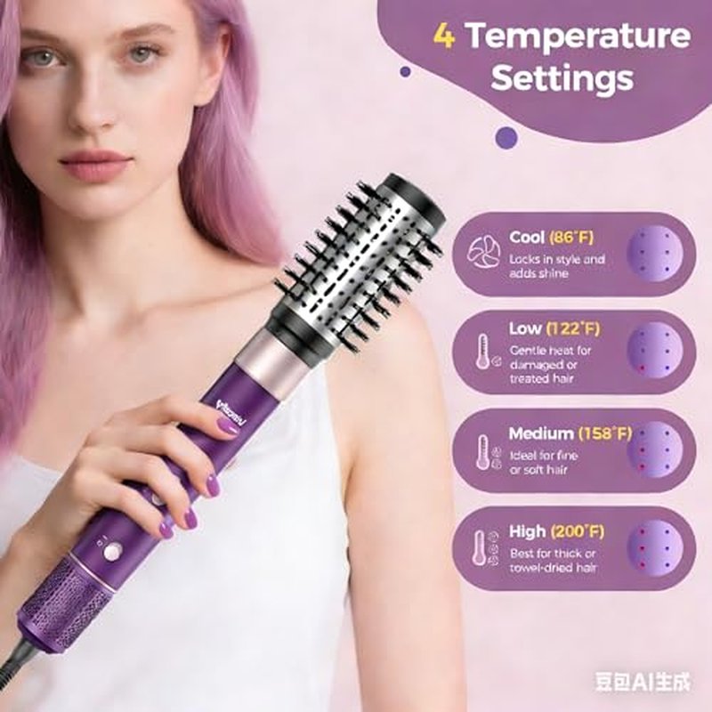 Vincofy 7-in-1 Hair Dryer Brush and 1500W Hair Styler Set – Fast Drying, Curling, Straightening & Volumizing – Hot Air Styling Tool with No Heat Damage – for All Hair Types – Purple