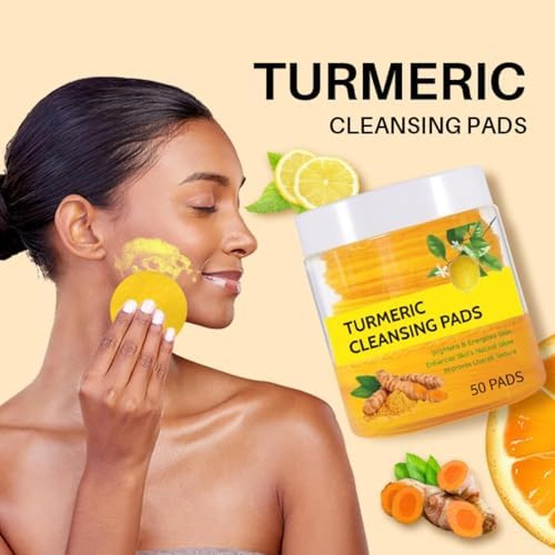 Turmeric Cleansing Pads for Face - Turmeric Exfoliating Face Scrub Pads with Vitamin C - Help Balance Skin Oil & Water - Suitable for All Skin Types - 50 Pcs (M)