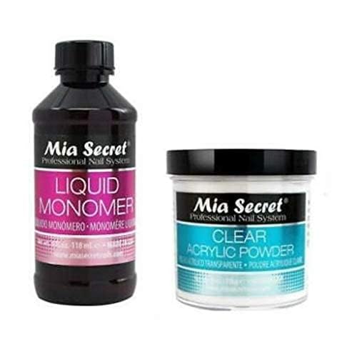 MIA SECRET Liquid Monomer & Clear Acrylic Powder Nail Art System - 4oz Each for Perfect Nails