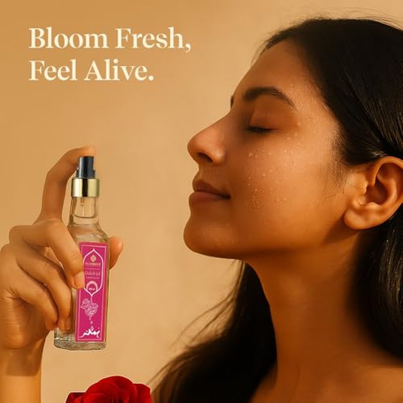Pujashree 100% Pure Gulab Jal - 100ml Glass Bottle with Spray Pump| Natural Gulab Jal | Rose Water for Skin & Hair, Natural Rose Water Face Toner, Makeup Remover