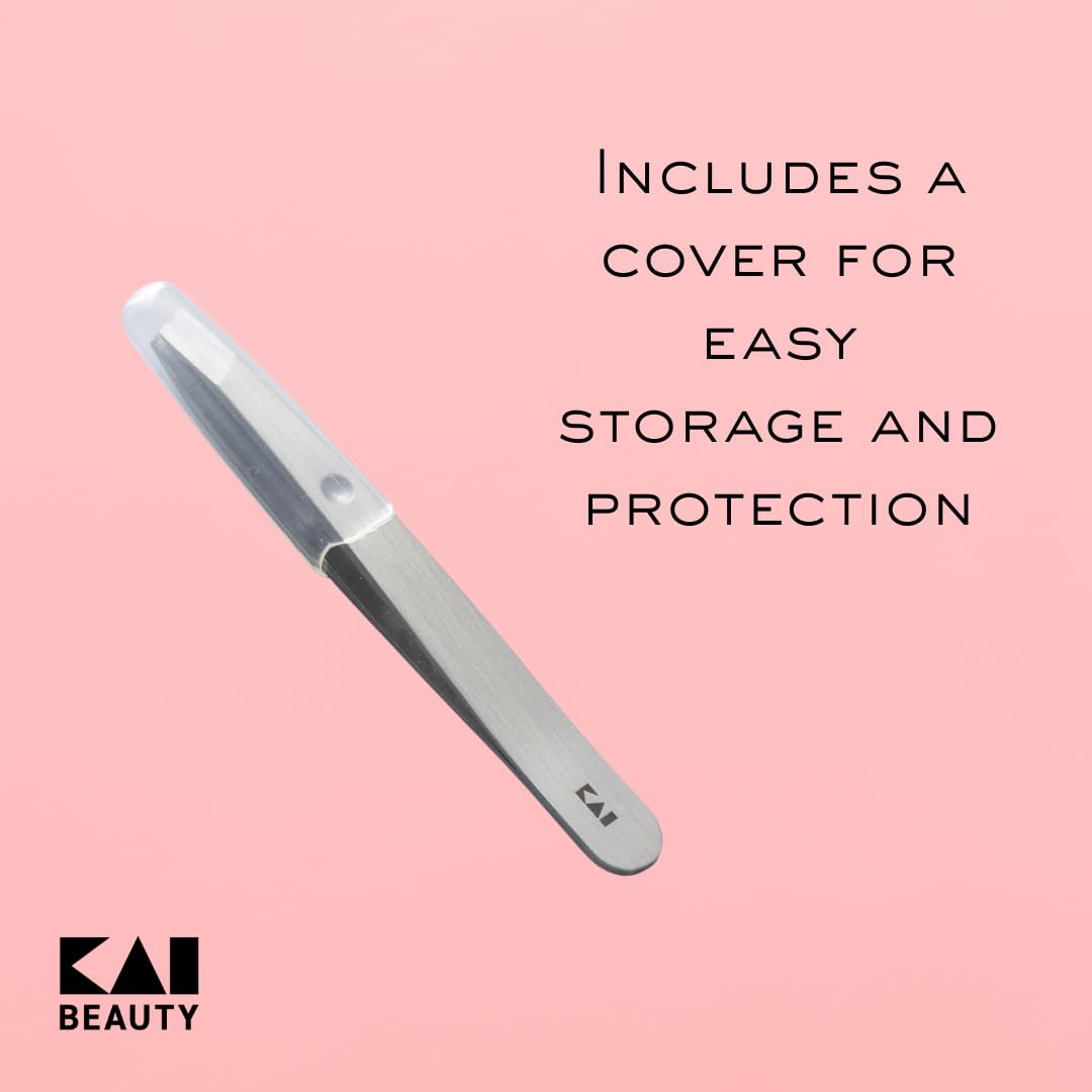 Kai Mini Maru Ultra Compact Angled Tweezers, Travel Eyebrow Tweezers with Precision Slant Tip, Gentle Hair Removal for Brows, Chin and Cheeks, Protective Cover Included