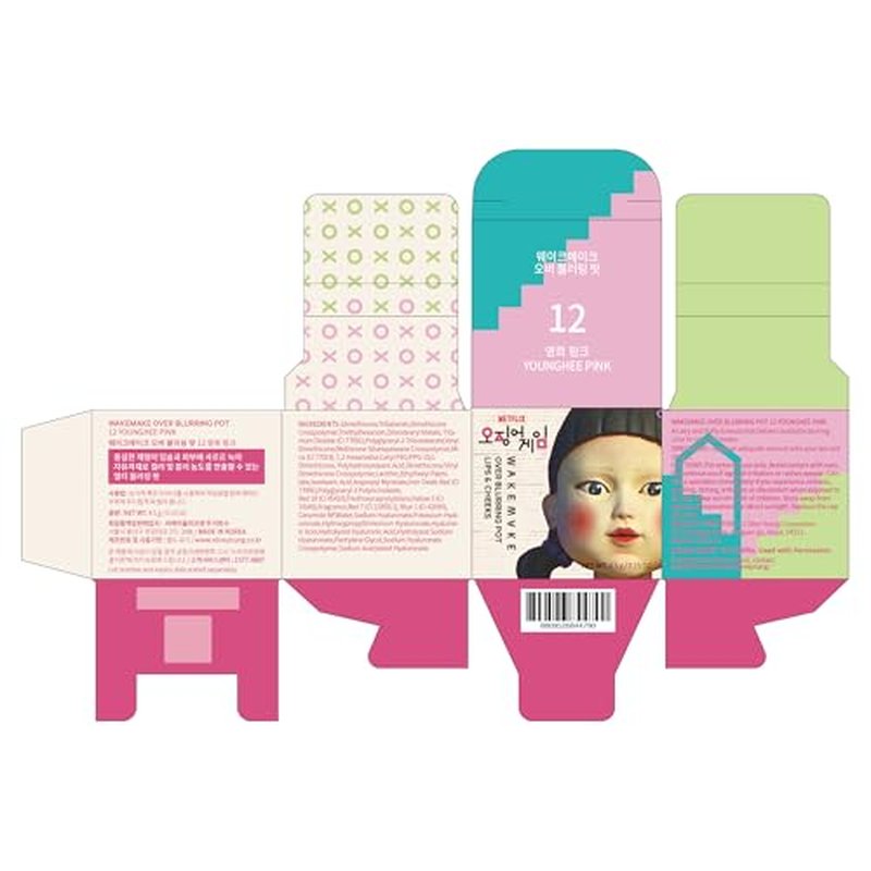 WAKEMAKE WM X NETFLIX SQUID GAME Over Blurring Pot 12 Younghee Pink | blurring pot, lips, cheek, wakemake