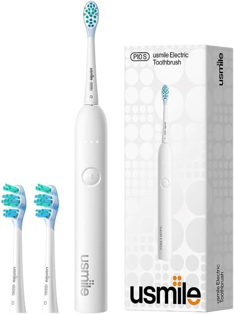 Usmile P10S Sonic Electric Toothbrush - 3 Cleaning Modes, 180-Day Battery Life, Sensitive Teeth Care, 2 Brush Heads (White)