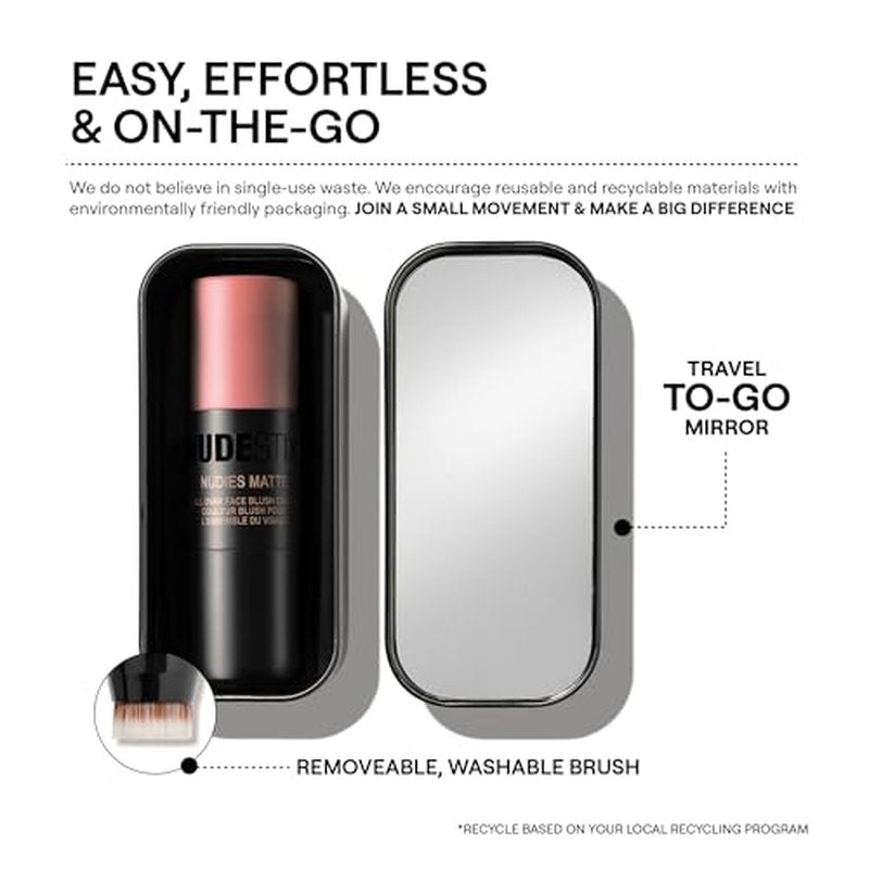 Nudestix Nudies Blush Stick – 3-in-1 Cream Blush for Cheeks, Eyes & Lips with Built-In Brush | Soft Matte Finish for a Natural Flush | Clean, Vegan & Travel-Friendly Makeup (Cherie)