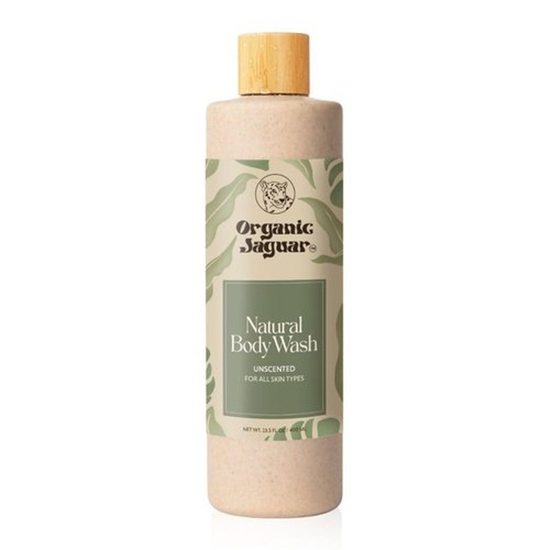 Organic Jaguar Natural Body Wash with Aloe Vera Gel and Shea Butter, Bath and Shower Soap Cleanser for Body Care, Leaves Skin Soft & Hydrated, Unscented, Sulfate and Paraben Free, 13.5 fl oz