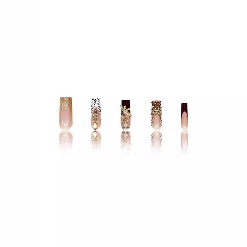 RTKHFZE Xl Press on Nails Long Square Fake Nails French Tip Glue on Nail with Designs Nails Charm and Rhinestones False Acrylic Nails Full Cover Stick on Nail for Women Nail Decorations