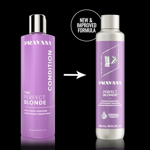 Pravana The Perfect Blonde Purple Toning Conditioner | Neutralizes Brassy, Yellow Tones | For Color Treated Hair | Chromasilk Enhances Shine & Protection | Vegan, Paraben & Sulfate Free | 10 Fl Oz