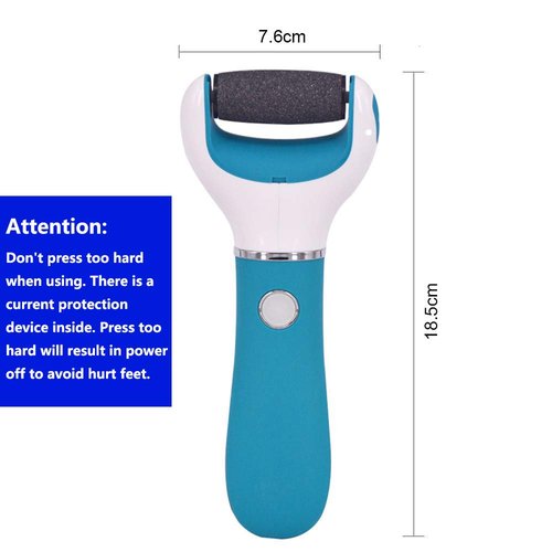 BOMPOW Foot Scrubber Electric Callus Remover Rechargeable Foot File Hard Skin Remover Pedicure Tools Electronic Callus kit for Cracked Heels and Dead Skin with 2 Roller Heads, Blue