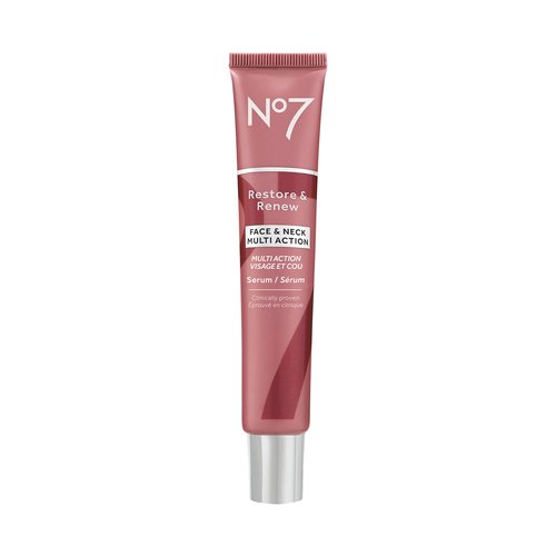 No7 Restore & Renew Multi Action Serum - Anti-Aging Face & Neck Serum with Collagen Peptides & Hyaluronic Acid (1.69 Oz)