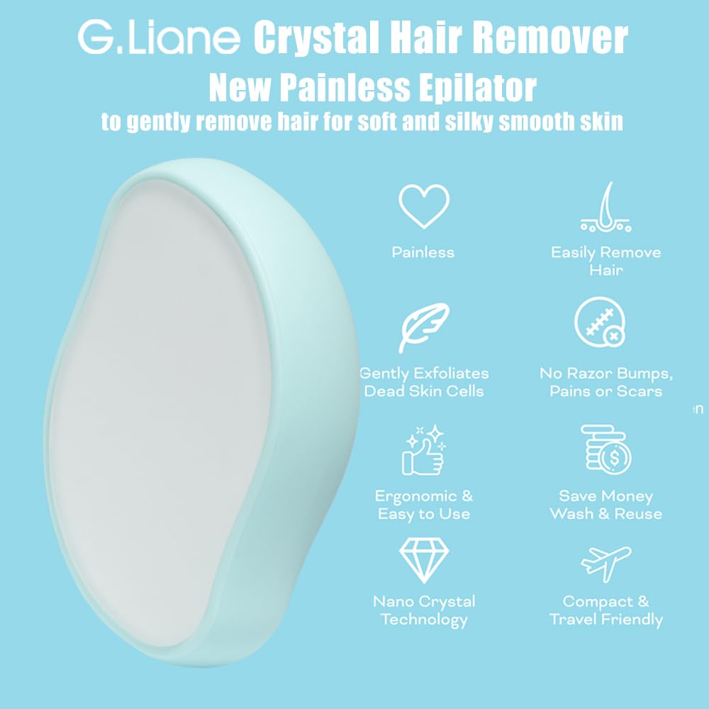 G.Liane Crystal Hair Remover & Exfoliator, Nano Glass Hair Remover Stone, Reusable Painless Physical Depilator for Soft Silky Skin (Blue)