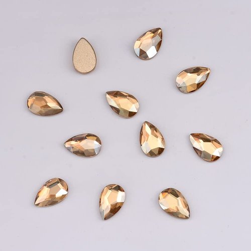 Tisslan 100pcs Flatback Glass 3D Champagne Nail Gem Glue Fix Pear Shape Large and Small Crystal Rhinestone Bulk Charms for Nail Art Designs Jewelry Making DIY Crafts