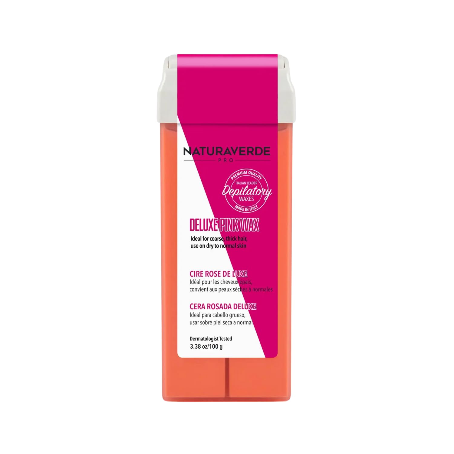 NaturaverdePro Deluxe Pink Roll On Wax for Hair Removal on Legs, Arms, Chest, Body Wax Hair Remover for Women, Formulated with Soothing Emollients - 3.38 oz