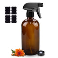 Worldgsb 16oz Amber Glass Spray Bottles - Reusable Containers with Labels & Adjustable Nozzle for Cleaning, BBQ, and Essential Oils