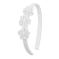 7Rainbows Boutique Triple Satin Flowers with 7 Faux Pearls White Headbands for Girls Toddlers Teens and Even Adults.