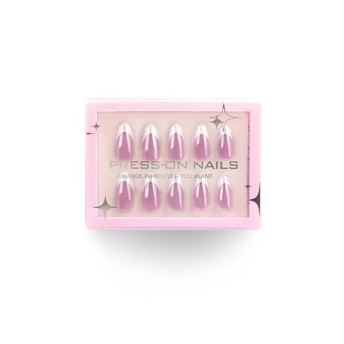 Chrome Press on Nails Medium Almond White French Tip Pink False Nails Soft Gel Nail Full Cover Natural Nails Long Lasting Solid Color Almond False Nail for Women Girls 30 Pcs
