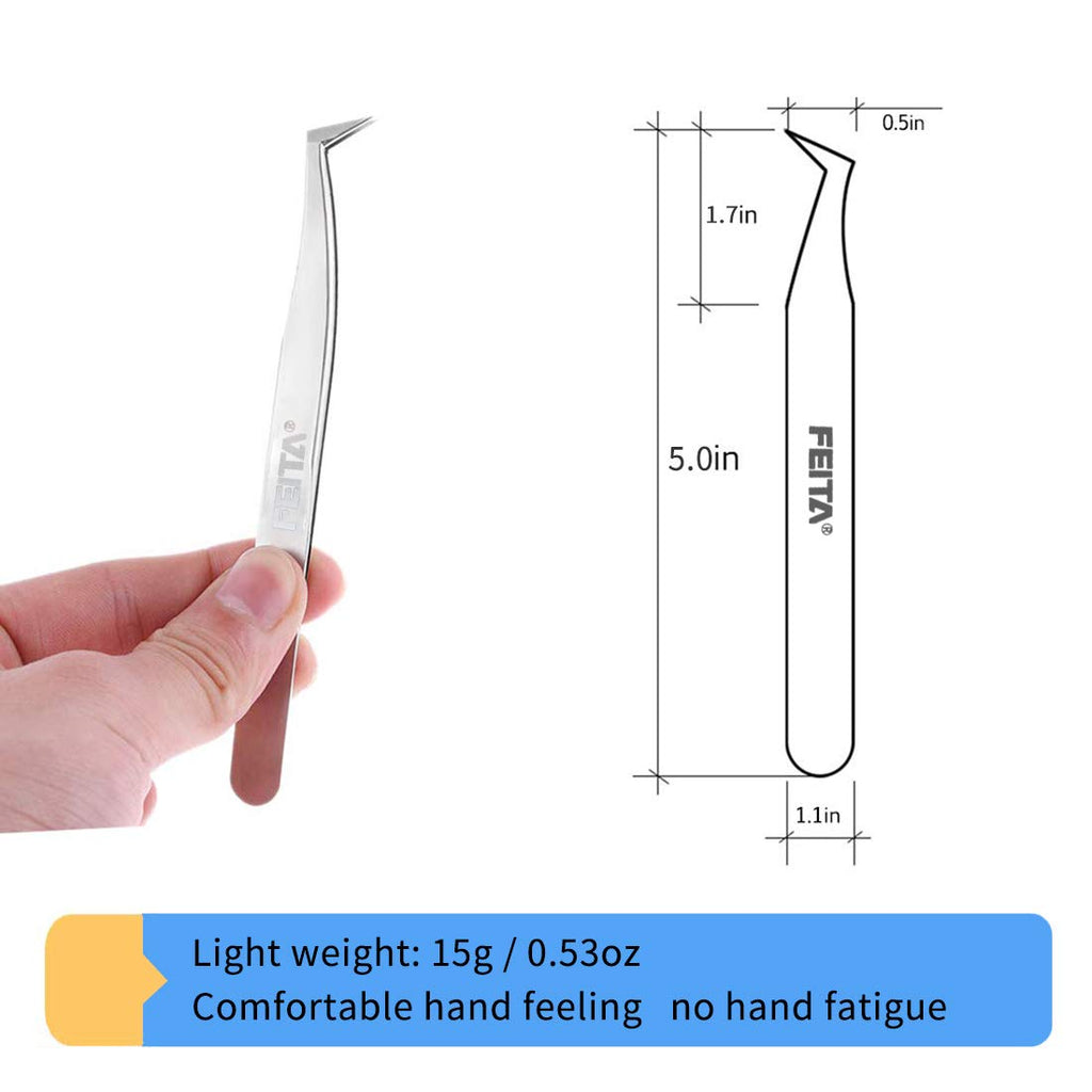 Individual C-Shaped Tip Lashes Tweezer - FEITA Professional Stainless Steel Curved Tweezers Precision for 3D Volume Eyelashes Extensions (1 Pc)