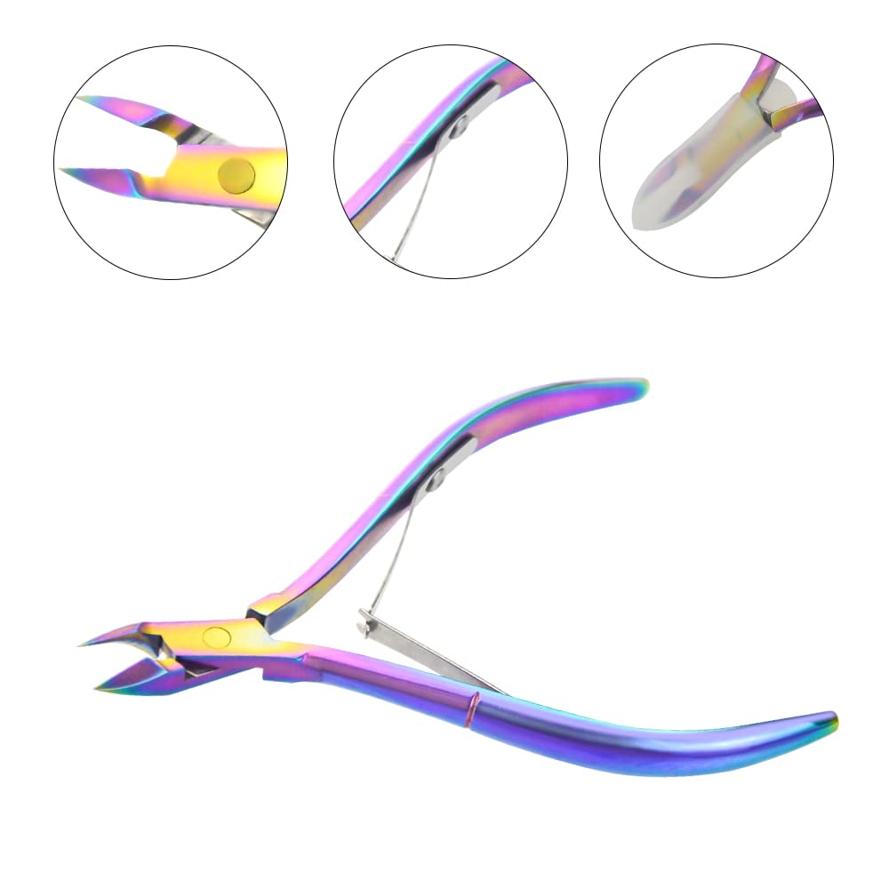 XINMEIWEN 8Pieces Cuticle Trimmer Cuticle Nipper Cuticle Remover Cuticle Cutter with Cuticle Pusher Stainless Steel Cuticle Cutter Clipper Nail Tools for Fingernails and Toenails (Rainbow)