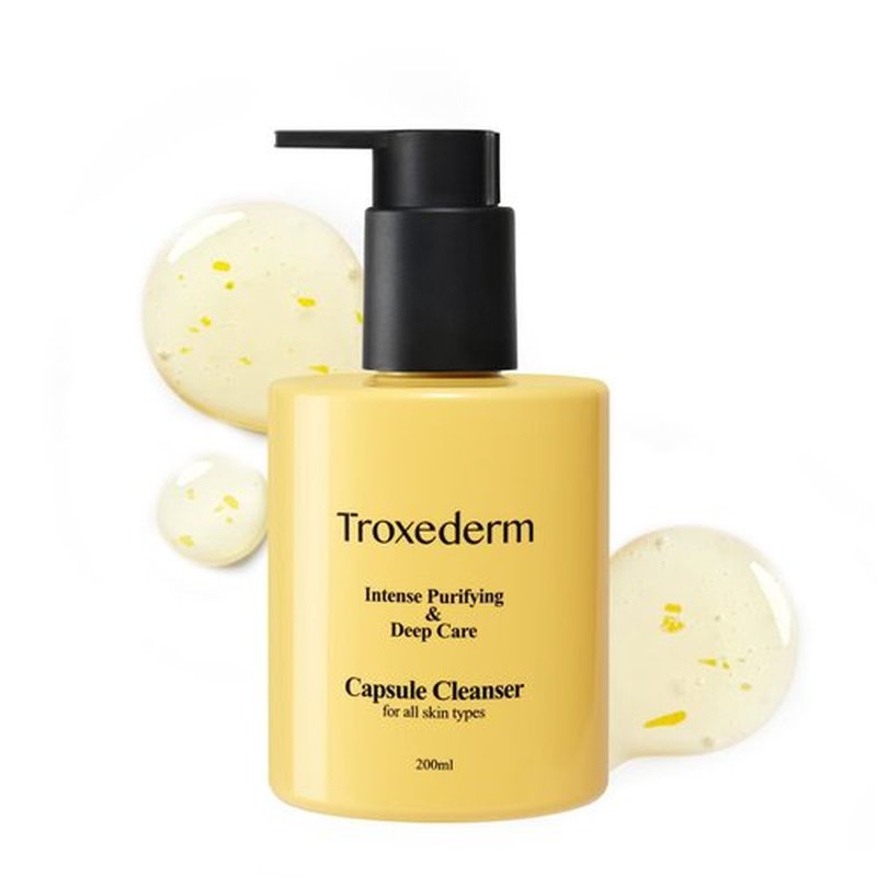 TROXEDERM Collagen Capsule Cleanser – Korean Gel Face Wash with Peptides, Niacinamide & Troxerutin, Hydrating Daily Facial Cleanser & Makeup Remover, Gentle K-Beauty Skincare, 6.76 fl oz