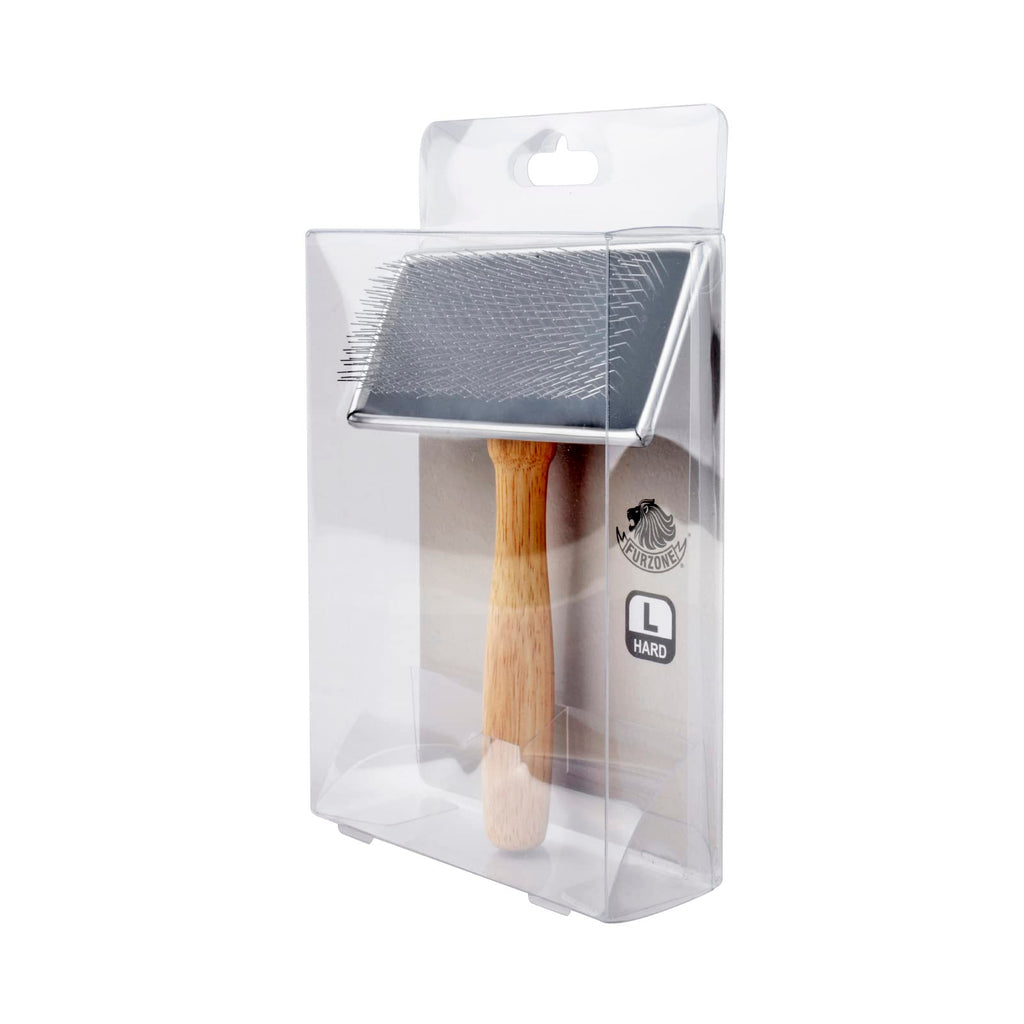 Furzone Wooden Slicker Brush - Stainless Steel Hard Pin Grooming Brush for Dogs (Size L)