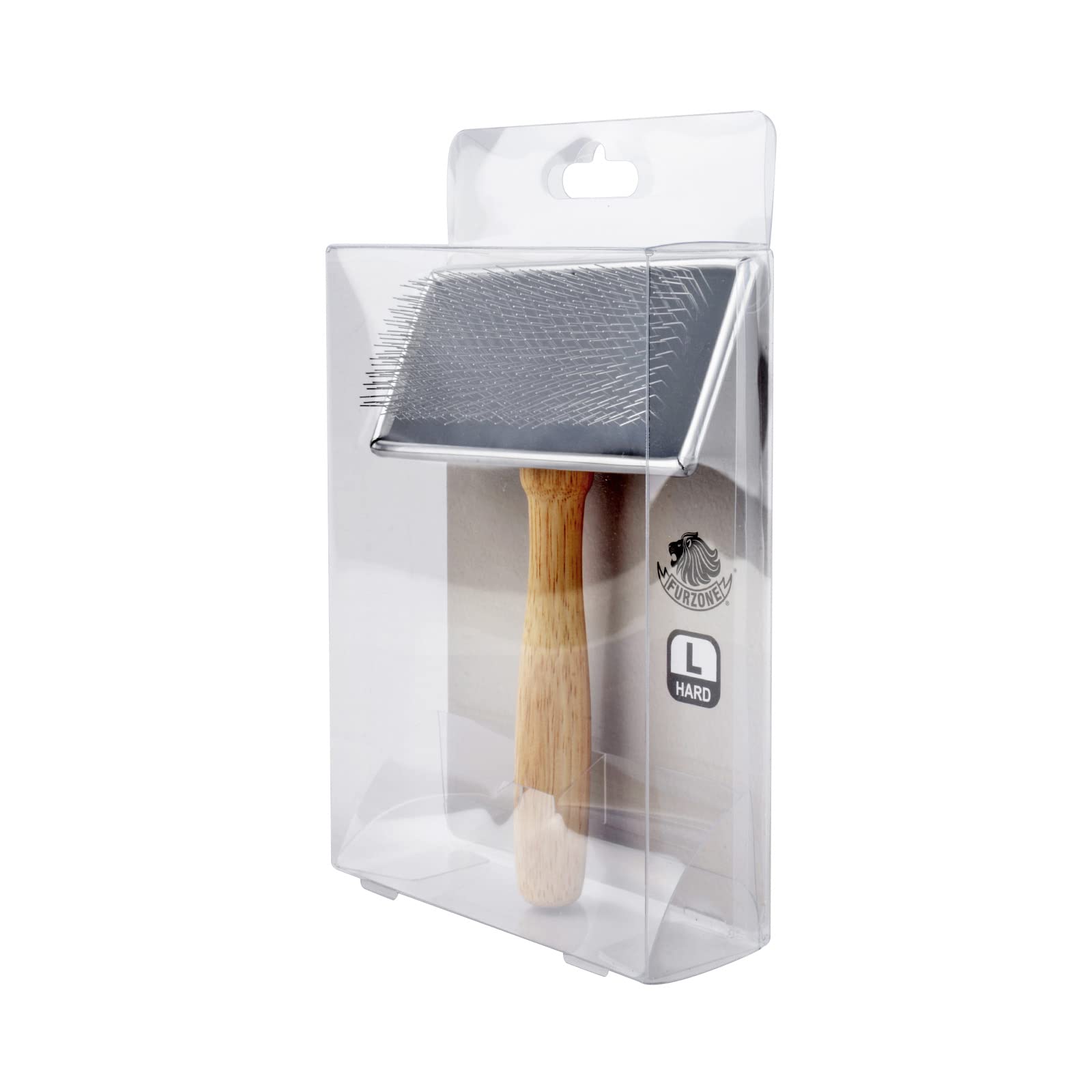 Furzone Wooden Slicker Brush - Stainless Steel Hard Pin Grooming Brush for Dogs (Size L)