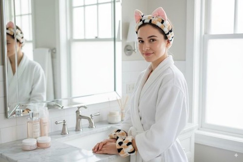 3 Piece Cat Ears Spa Headband For Washing Face (Calico, One Size Fits All)