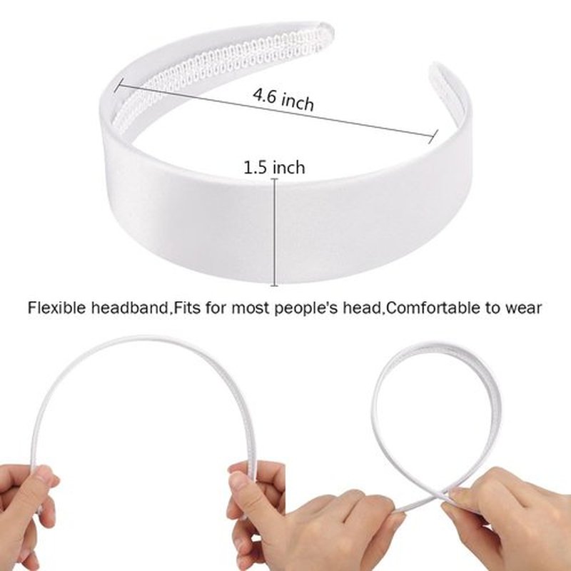 AHONEY White Headband for Women Girls Satin Silk Headband Non Slip 1.57" Wide Plain Head Band Solid Hair Band DIY Halloween Holiday Fasion Hair Accessories Gifts