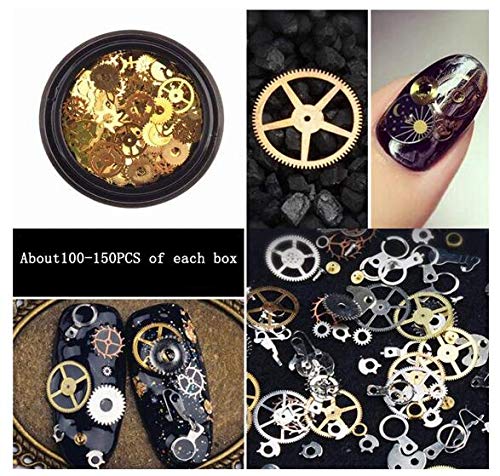 XINGZI 2Box (200-300PCS) Mixed Pattern Ultra-thin 3D Metal Steampunk Gears Charms DIY Pendant Clock Watch Wheel Gear Nail Studs Nail Art Decorations Alloy Manicure DIY Nail Tips Accessories