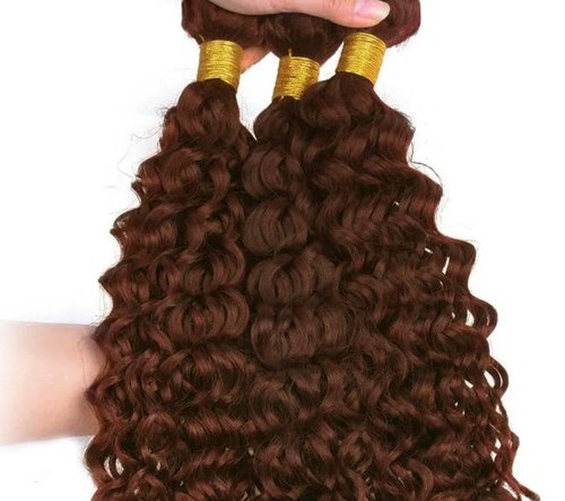 Dark Brown Human Hair Bundles Auburn Brown Bundle #33 Kinky Curly Human Hair 12 14 16 Inch Brazilian Remy Hair Double Weft Reddish Brown Curly Wave Human Hair