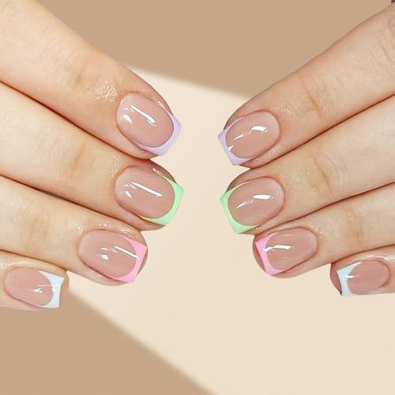 240 Pcs Short Press On Nails Square Fake Nails French Tip Nail Press Ons Set Solid Color False Nails Full Cover Acrylic Glue on Nails Reusable Glossy Artificial Nail Kit for Women Girls Manicure