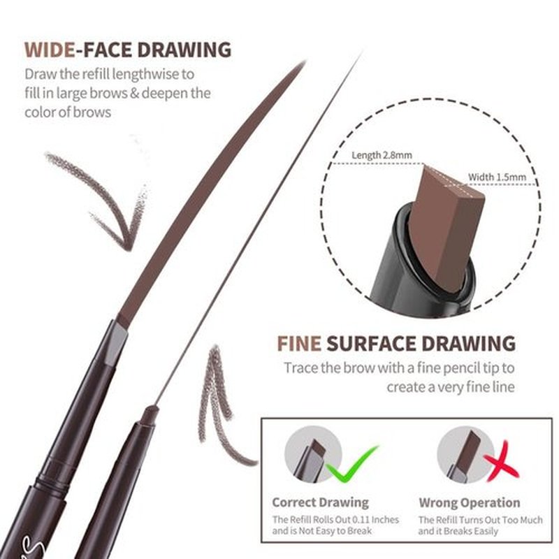 Berinist 12pcs Dark Brown Waterproof Eyebrow Pencils for Women, Retractable Dual-End Eye Brow Pencil with Brush, Triangular Tip Design, Easier to Define and Fill in Eyebrows for Natural Brow Shape