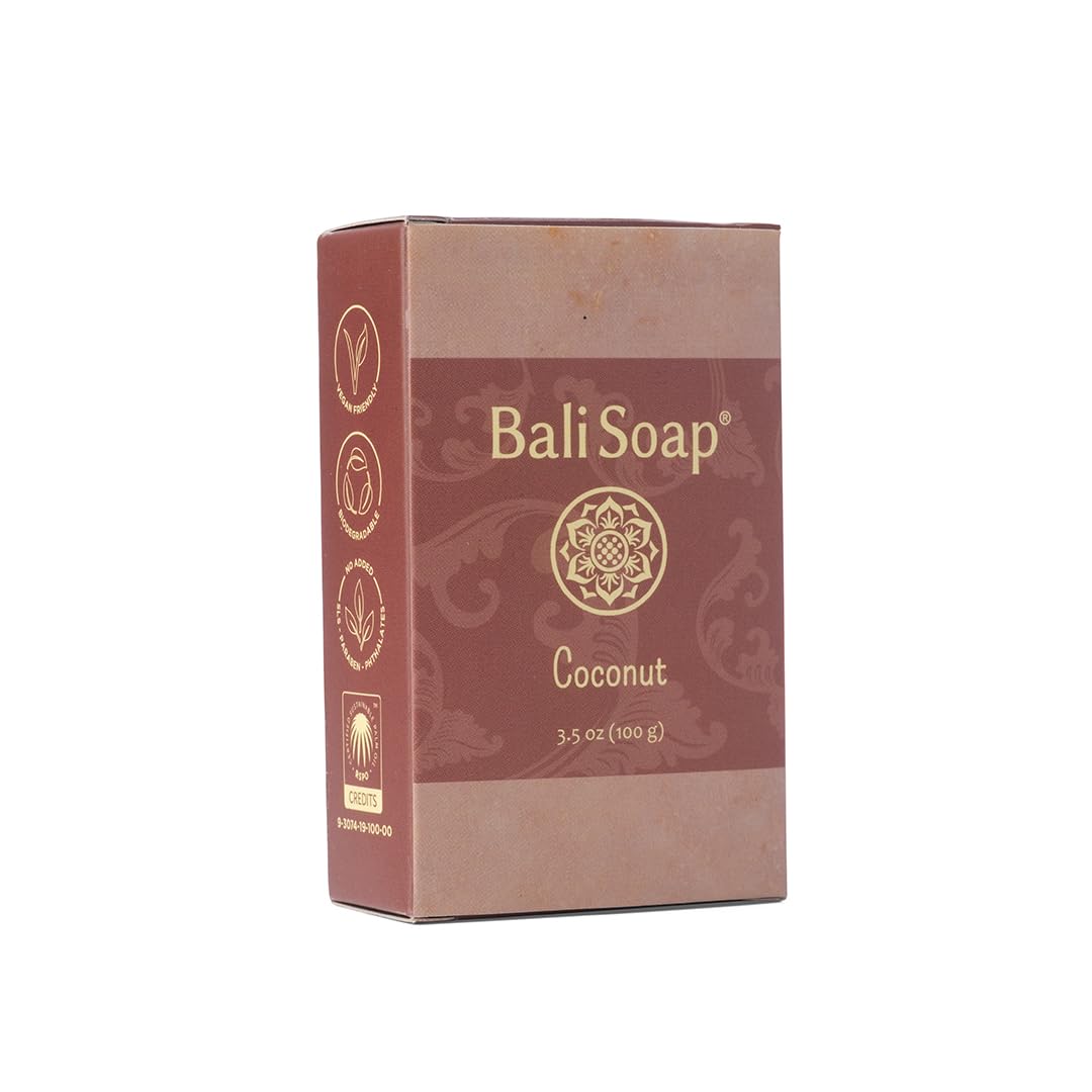 Bali Soap - Coconut Natural Soap Bar for Men & Women - Vegan, Handmade, Exfoliating, Moisturizing - 6 Pack, 3.5 Oz Each
