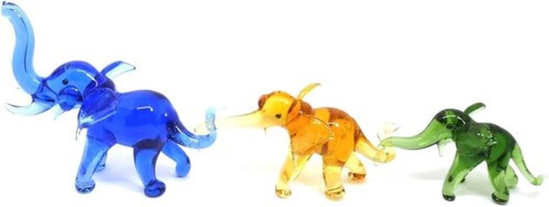 Skiennix Handmade Mini Elephant Family Figurines - Colorful Blown Glass Art | 2" Jungle Collectibles