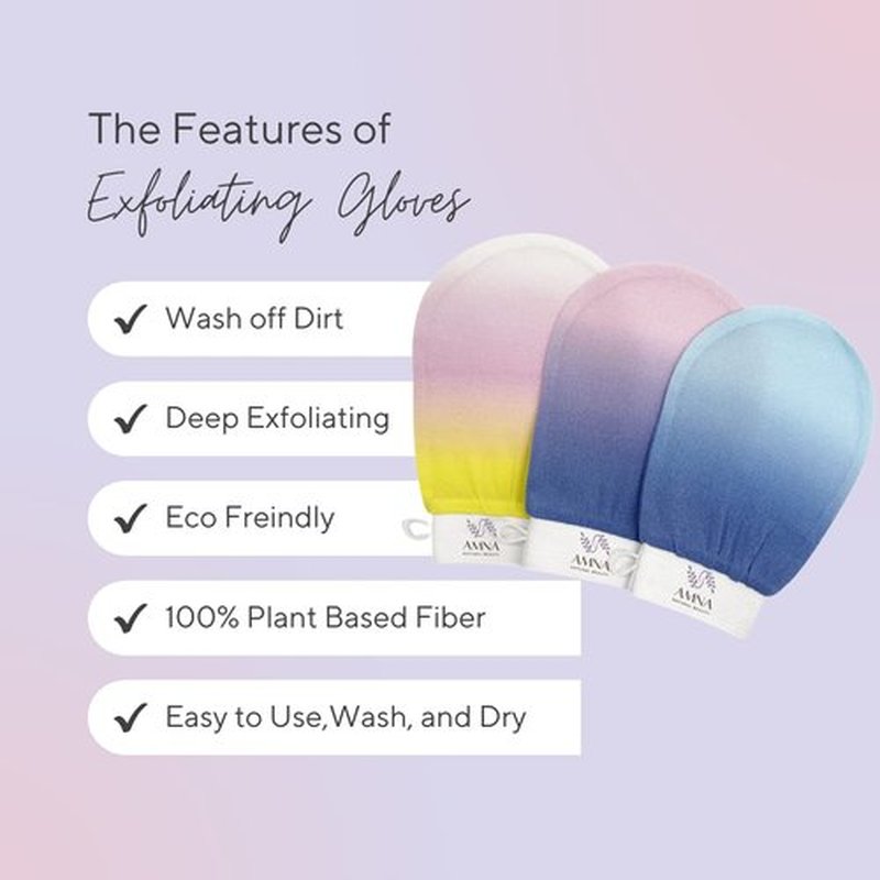 AMNA NATURAL BEAUTY Exfoliating Gloves | Exfoliating Kessa Glove | Kessa Hmmam Scrubbing Glove | Colorful Moroccan Exfoliating Gloves (Blue Gradient)