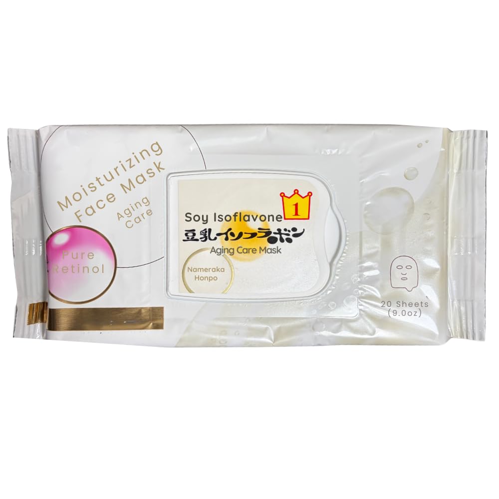 Sana Nameraka Honpo Soy Isoflavone Moisturizing Face Mask with Pure Retinol, Aging Care, 20 Count, Made in Japan