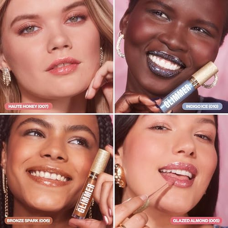 REVLON Super Lustrous Glimmer Gloss, Non-Sticky Lip Gloss, High-Shine Finish, Plant-Based Glitter, 004 Happy Hour, 0.13 fl oz