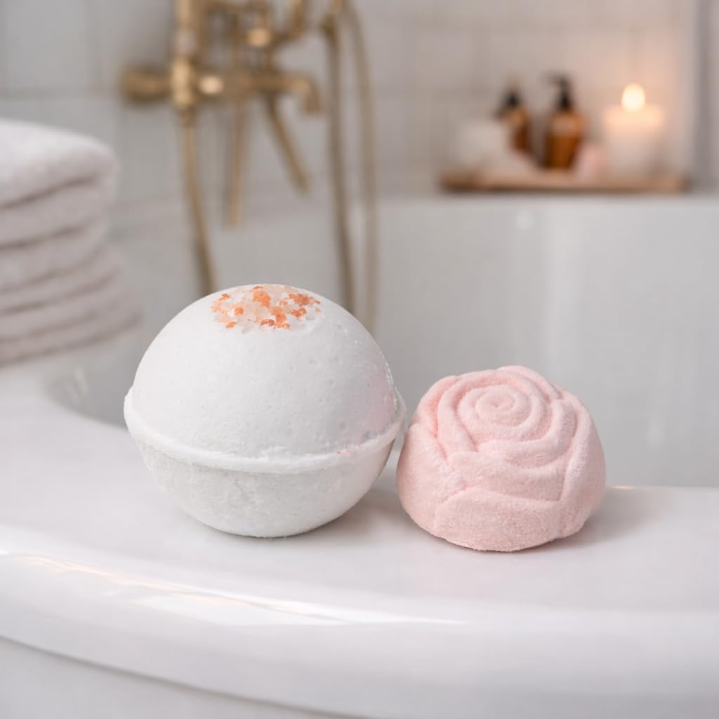 Natural Amor Relaxation Spa Gift Set for Women, 5 Piece Bath & Body Box with Candle, Hand Cream, Bath Bombs & Headband, Self Care Gift for Her