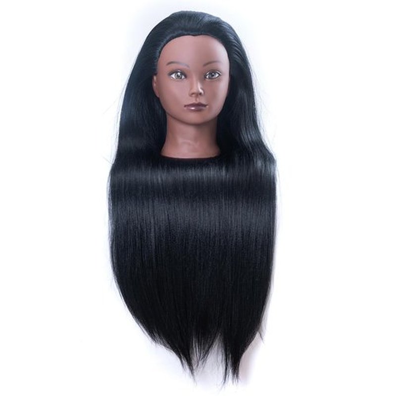 Mannequin Head with Hair 26" mannequin doll head styling manikin head Cosmetology Doll Head Multicolored Synthetic Fiber Hair Table Clamp Stand Included)(black YK)