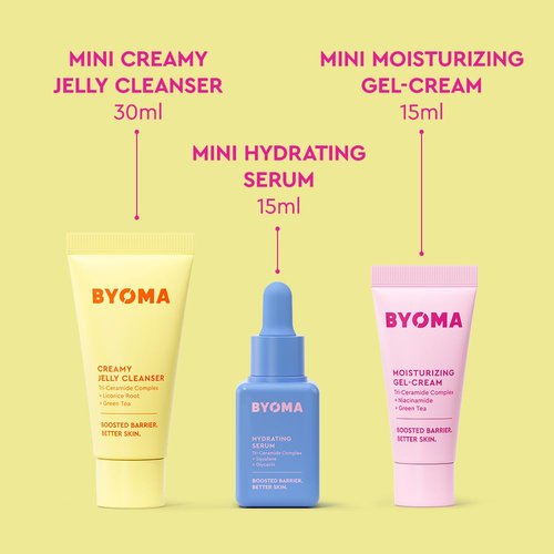 BYOMA So Hydrating Set | Barrier Repair Skincare Trio - Cleanser, Serum & Moisturizer for Dry Skin - 30ml, 15ml, 15ml