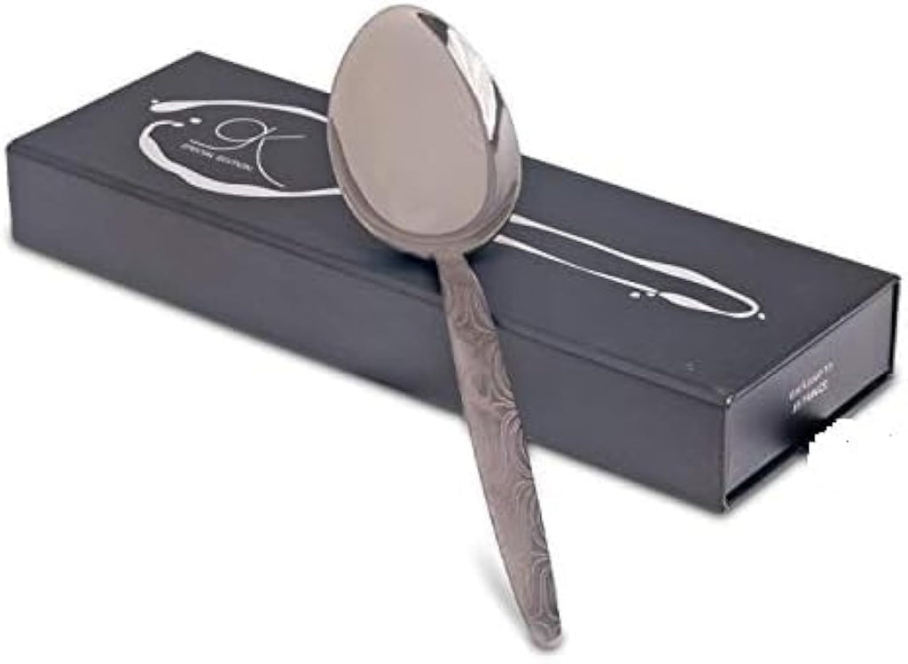 BNAZIND Kunz Special Edition Damascus Pattern Spoon | 18/10 Stainless Steel Plating 9 Inch Basting Quenelle Chef Cooking Utensils Dinner Serving Spoon