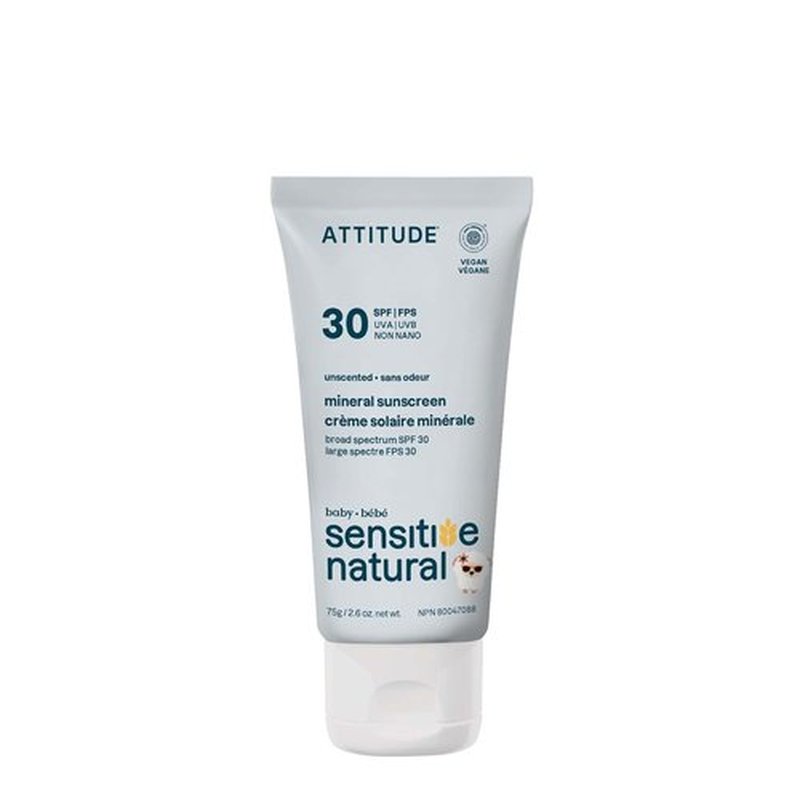 ATTITUDE Mineral Sunscreen for Baby & Kids - EWG Verified, SPF 30, Unscented, 2.6 Oz | Sensitive Skin Formula