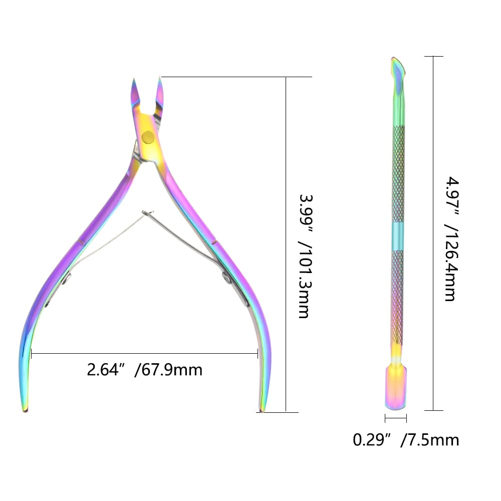 XINMEIWEN 8Pieces Cuticle Trimmer Cuticle Nipper Cuticle Remover Cuticle Cutter with Cuticle Pusher Stainless Steel Cuticle Cutter Clipper Nail Tools for Fingernails and Toenails (Rainbow)