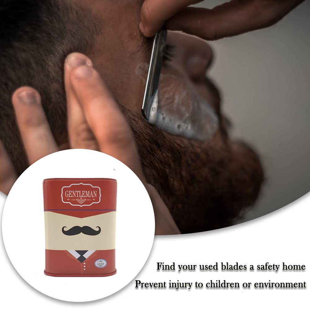 Razor Blade Disposal Container - Large Capacity Safety Blade Bank for Used Double Edge Safety Razors - Detachable Disposal Case with Beard Pattern for Barber Shops & Home, Reusable & Recyclable (Red)