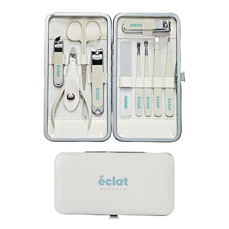 Éclat Manicure Pedicure Kit for Men & Women, 10Pcs Finger & Toe Nail Care Tools Includes Nail Clipper Cutter, Tweezer, File, Cuticle Pusher, Personal Care Professional Grooming Set With Travel Case